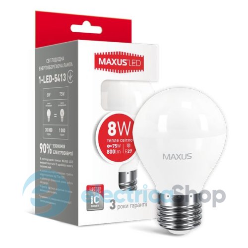 Лампа светодиодная MAXUS G45 F 8W 3000K 220V E27 (1-LED-5413)