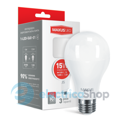 Лампа світлодіодна MAXUS A70 15W 4100K 220V E27 (1-LED-568-01)