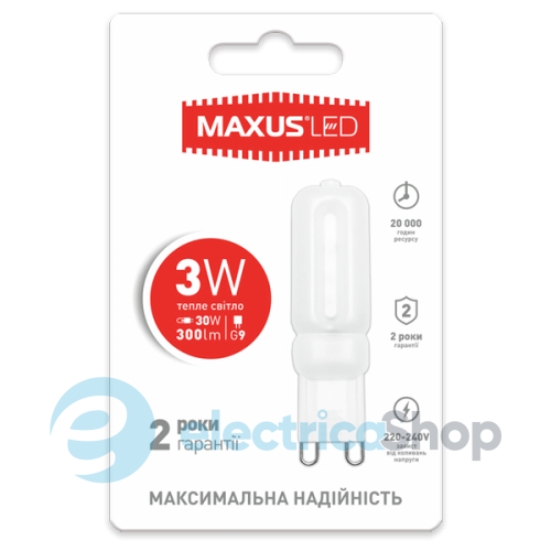 Лампа светодиодная MAXUS G9 3W 3000K 220V (1-LED-203)