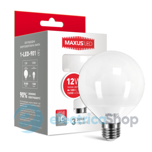 Лампа світлодіодна MAXUS LED G95 12W 3000K 220V E27 (1-LED-901)