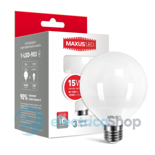 Лампа светодиодная MAXUS LED G95 15W 3000K 220V E27 (1-LED-903)