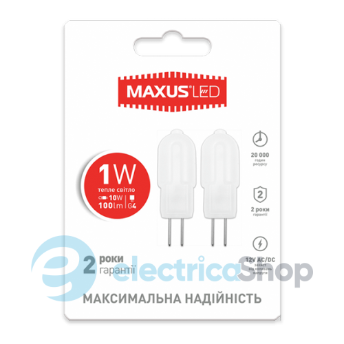 Лампа світлодіодна MAXUS G4 1W 3000K 12V AC/DC (2-LED-205)