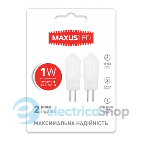 Лампа світлодіодна MAXUS G4 1W 4100K 12V AC/DC (2-LED-206)