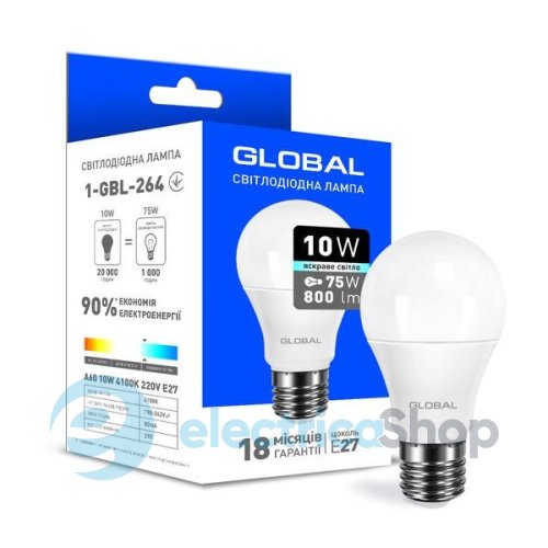 Лампа светодиодная Global A60 10W 4100K E27 220V (1-GBL-264)