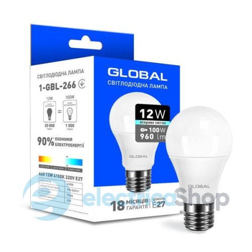 Лампа светодиодная Global A60 12W 4100K E27 220V (1-GBL-266)