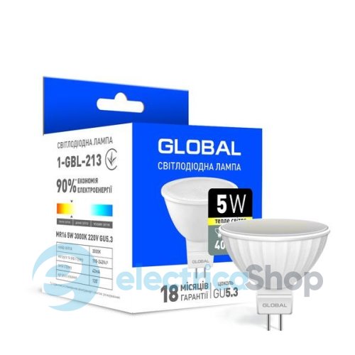 Лампа светодиодная Global MR16 5W 3000K GU5.3 220V (1-GBL-213)