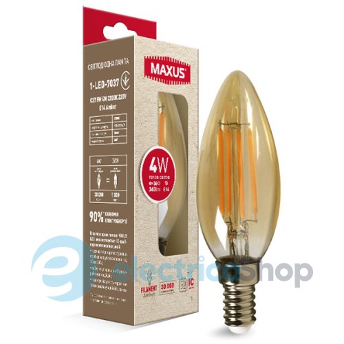 Філаментна led-лампа MAXUS арт-деко C37 4W 2200K E14 Amber (1-LED-7037)