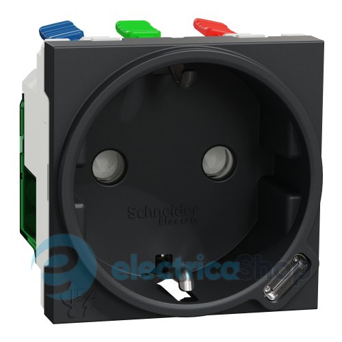 Розетка с з/к + USB C, 10,5 Вт, 2 модуля, New Unica NU301754, антрацит