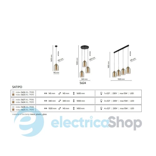 Підвісний світильник TK-Lighting SATIPO TRANSPARENT 3 5627