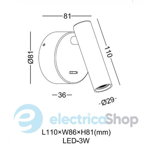 Настенный светильник Kloodi DECO WA-PIANO R110 3K WH LED CREE 3W 3000K 30° 120LM
