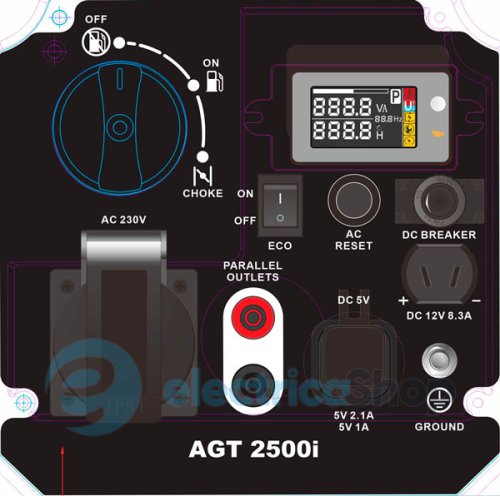 Бензиновий інверторний генератор AGT 2500I R80I 2кВа/1.8кВа. 230В, 50Гц, OHV.4 л, 1х16А, 22 кг