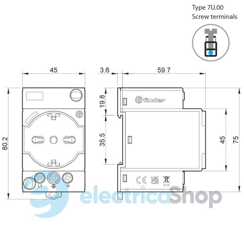 Розетка на дин-рейку Schuko Finder 7U.00.8.230.0010 серая с зеленым светодиодом