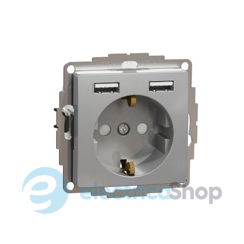 Розетка с заземлением + 2 USB тип А SE Sedna Design SDD113052 алюминий