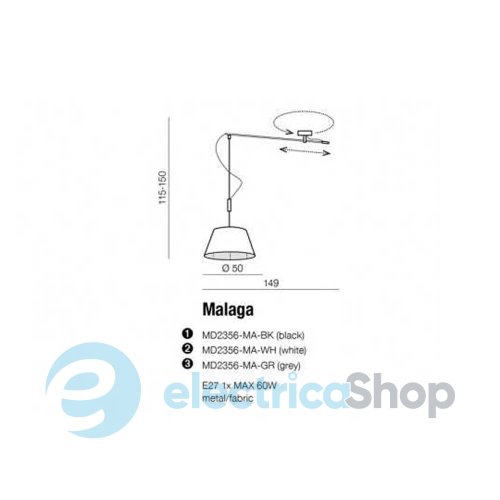 Підвісний світильник (онова+плафон) Azzardo AZ2313 + AZ2592 Malaga