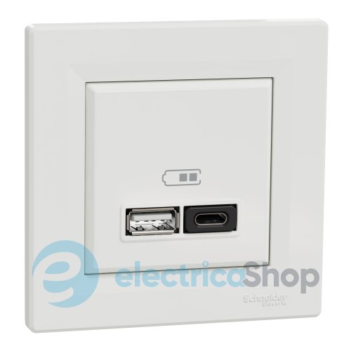 USB розетка А+С, 3 А, 45 Вт, белая, Asfora, Schneider Electric, EPH2700421 белый