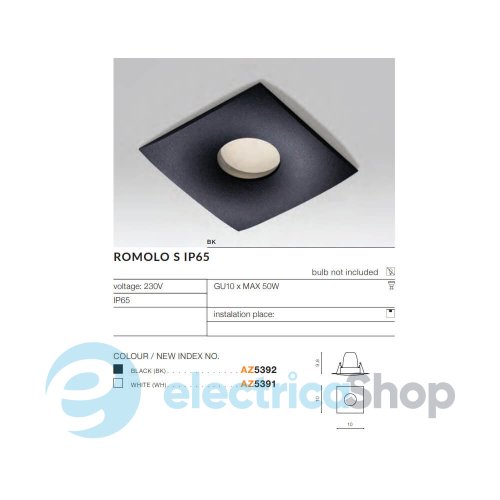 Точечный встроенный светильник Azzardo ROMOLO S IP65 BK AZ5392