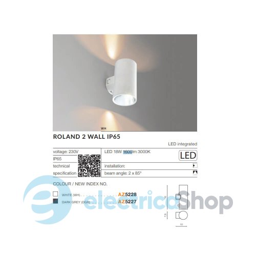 Настінний вуличний світильник Azzardo ROLAND 2 WALL IP65 WH AZ5228