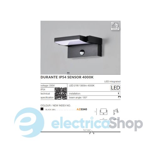 Уличный светильник AZzardo DURANTE IP54 SENSOR 4000K BK AZ5340