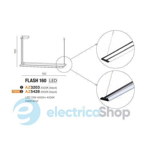 Подвесной светильник AZzardo FLASH 160 4000K BK AZ5428