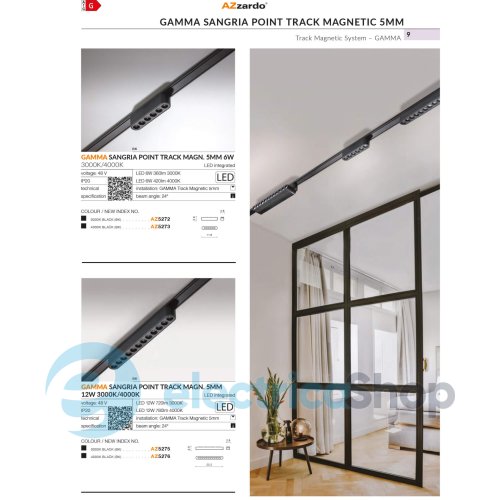 Магнитный трековый светильник AZzardo GAMMA SANGRIA TRACK MAGNETIC POINT 5mm 12W 3000K BK AZ5275