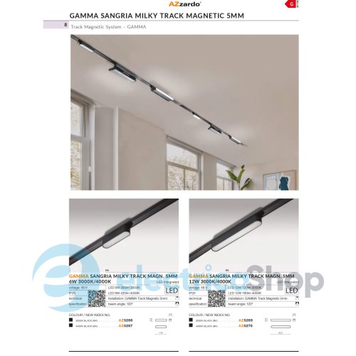 Магнитный трековый светильник AZzardo GAMMA SANGRIA TRACK MAGNETIC MILKY 5mm 12W 3000K BK AZ5269