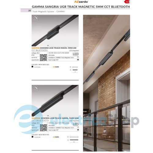 Магнитный трековый светильник AZzardo GAMMA SANGRIA UGR TRACK MAGNETIC 5mm 12W 4000K BK AZ5282
