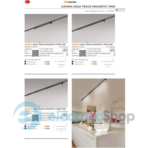 Магнитный трековый светильник AZzardo GAMMA SAGA TRACK MAGNETIC 5mm 30W 4000K BK AZ5305