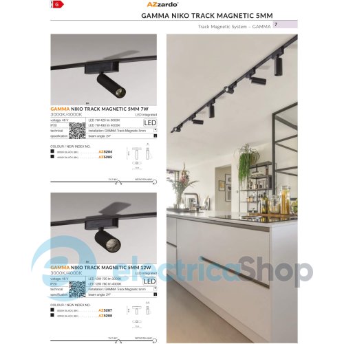 Магнитный трековый светильник AZzardo GAMMA NIKO TRACK MAGNETIC 5mm 12W 3000K BK AZ5287