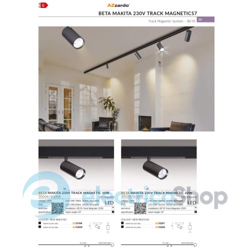 Магнітний трековий світильник AZzardo BETA MAKITA 230V TRACK MAGNETIC 10W 4000K BK AZ5200