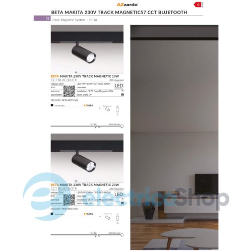 Магнітний трековий світильник AZzardo BETA MAKITA 230V TRACK MAGNETIC 10W 3000K BK AZ5199