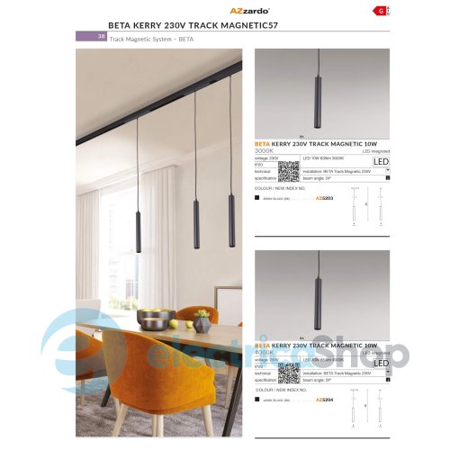 Магнітний трековий світильник AZzardo BETA KERRY 230V TRACK MAGNETIC 10W 3000K BK AZ5203