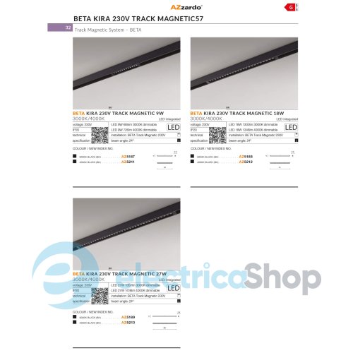 Магнитный трековый светильник AZzardo BETA KIRA 230V TRACK MAGNETIC 27W POINTS60 3000K BK AZ5189