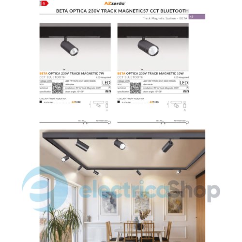 Магнитный трековый светильник AZzardo BETA OPTICA 230V TRACK MAGNETIC 10W CCT BLUETOOTH BK AZ5183