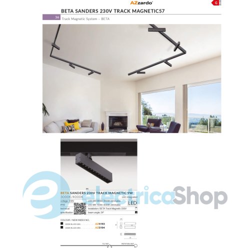 Магнітний трековий світильник AZzardo BETA SANDERS 230V TRACK MAGNETIC 9W 4000K BK AZ5194