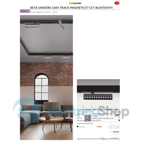 Магнитный трековый светильник AZzardo BETA SANDERS 230V TRACK MAGNETIC 9W CCT BLUETOOTH BK AZ5181