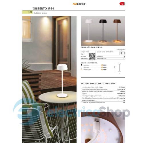 Настільна лампа AZzardo GILBERTO TABLE IP54 WH AZ5334