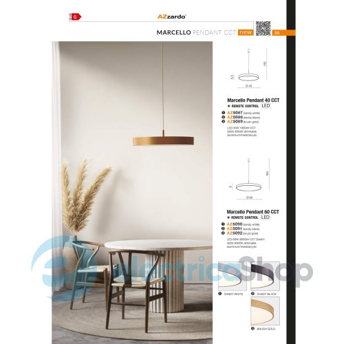 Підвісний світильник Azzardo MARCELLO PENDANT 60 CCT GO + REMOTE CONTROL AZ5092