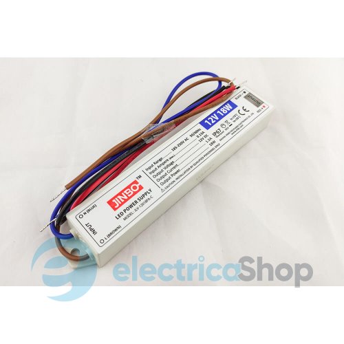 Блок питания 12V 18Вт IP67 JINBO JLV-12018PA герметичный, пластиковый корпус (17431)