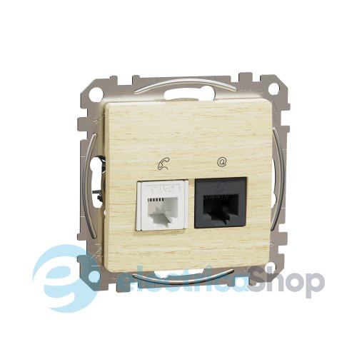 Розетка телекомунікаційна RJ45+RJ11 6UTP Sedna Elements SDD180468 береза