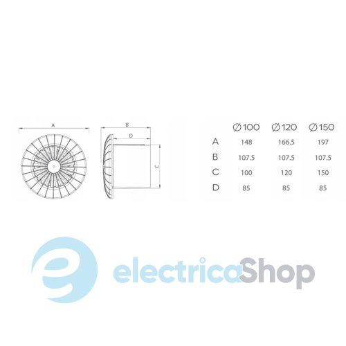 Вытяжной вентилятор AirRoxy 01-048 aRid Ø 150 BB HS с датчиком влажности