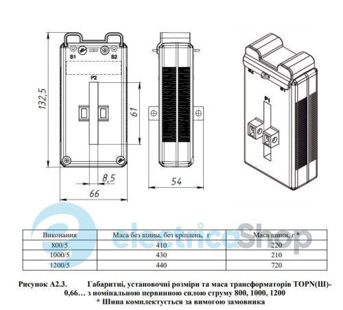 Трансформатор NIK (без шини) 800А/5А Отвір під шину 101х16 мм