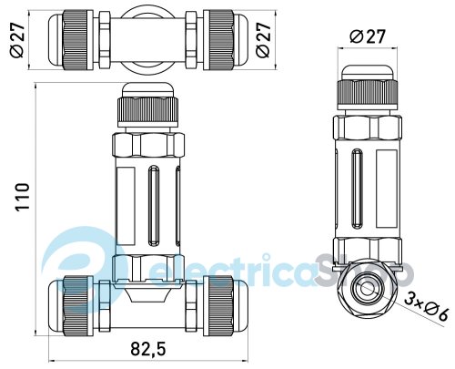 З'єднувач кабельний водонепроникний Т-подібний 3x0,5-2,5mm2, e.wcc.cnp25t, IP68 E.Next