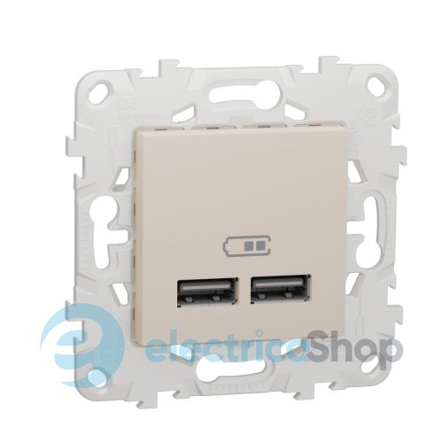 Розетка USB, 2-местная, 5 В / 2100 мА, Unica New бежевый