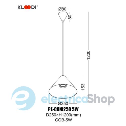 Підвісний світильник Kloodi DECO PE-CONI250 5W 3K BK LED 3000K 23° 430LM