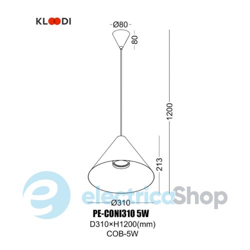 Підвісний світильник Kloodi DECO PE-CONI310 5W 3K BK LED 3000K 23° 430LM