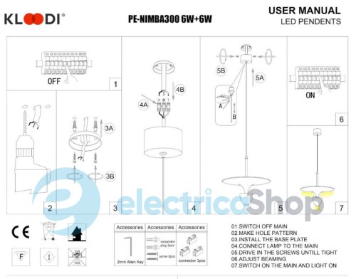 Підвісний світильник Kloodi DECO PE-NIMBA300 6W+6W 3K WH/BK 24° LED