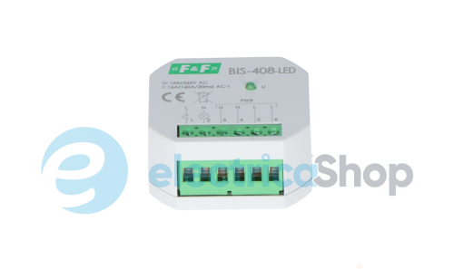 Бістабильне реле BIS-408LED, 1xNO 16А/230V, захист від пускового струму F&F