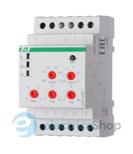 Реле струму EPP-620 F&F 2NO/NC (2х8A), 24-240VAC/DC (рег. 0,02…5А,) 4 функц.