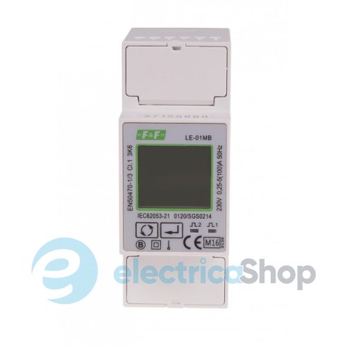 Счетчик электроэнергии LE-01MB F&F, 1ф. 230V 5(100)А, 1 тариф, активн+реактивн., 2 направ., DIN (2мод), M-BUS