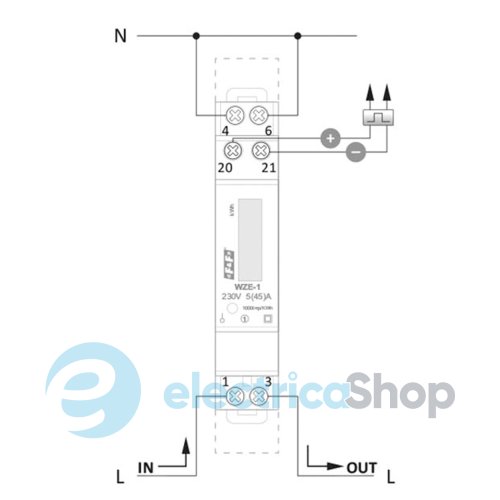 Счетчик электроэнергии WZE-1 F&F, 1/3ф. 1x230V, 3х230V/400V, 5(45)А, 1 тариф, активн., DIN,